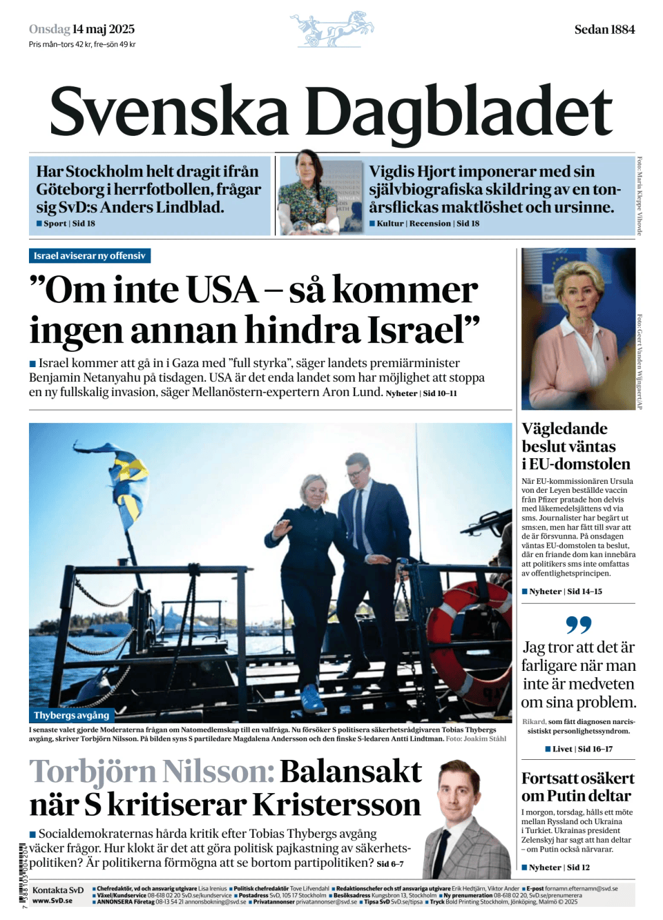 Prima-pagina-Svenska Dagbladet-edizione-di-oggi-20250514